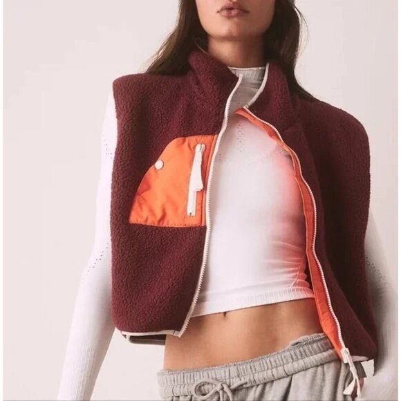 Free People Jackets & Blazers - Free People FP Movement Hit The Slopes Vest Cropped Red Orange NWOT Size small